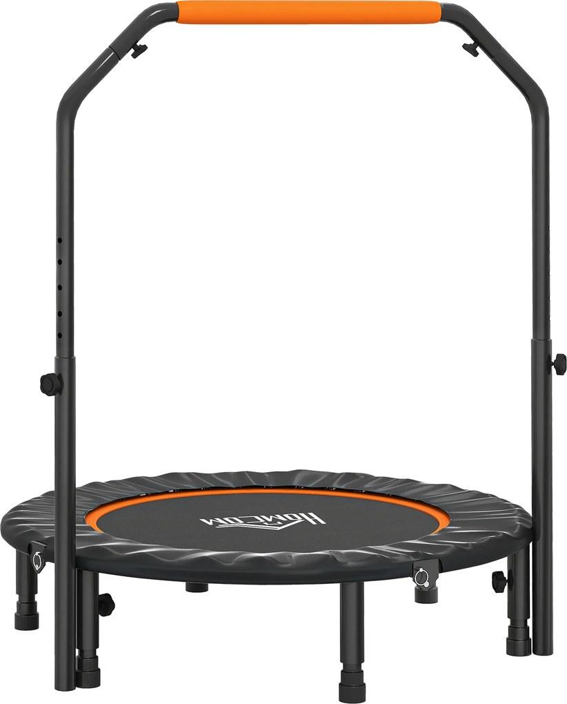HOMCOM Trampolim Fitness Ø102 Trampolim Dobrável com Pega Ajustável em 4 Níveis Estrutura de Aço Preto e Laranja | Aosom Portugal