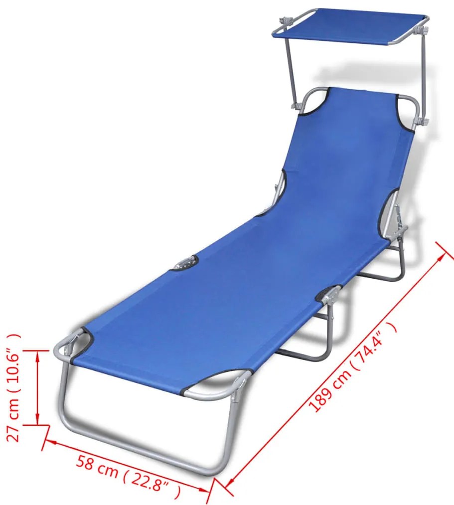 Espreguiçadeira dobrável com toldo aço e tecido azul