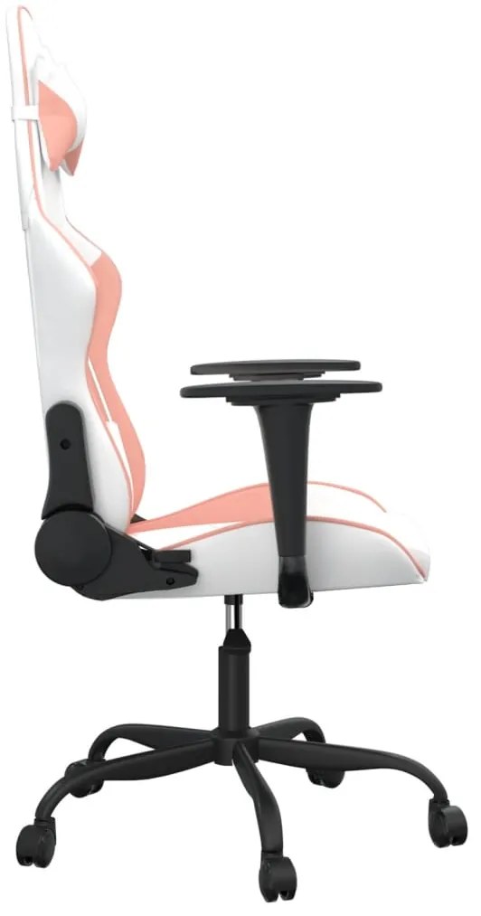 Cadeira gaming massagens couro artificial branco e rosa