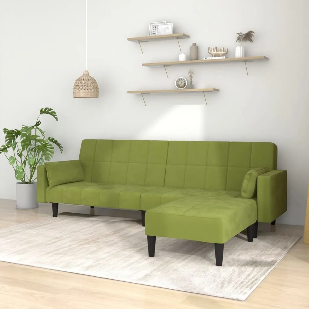 3080700 vidaXL Sofá-cama 2 lug. c/ 2 almofadas/apoio de pés veludo verde-claro