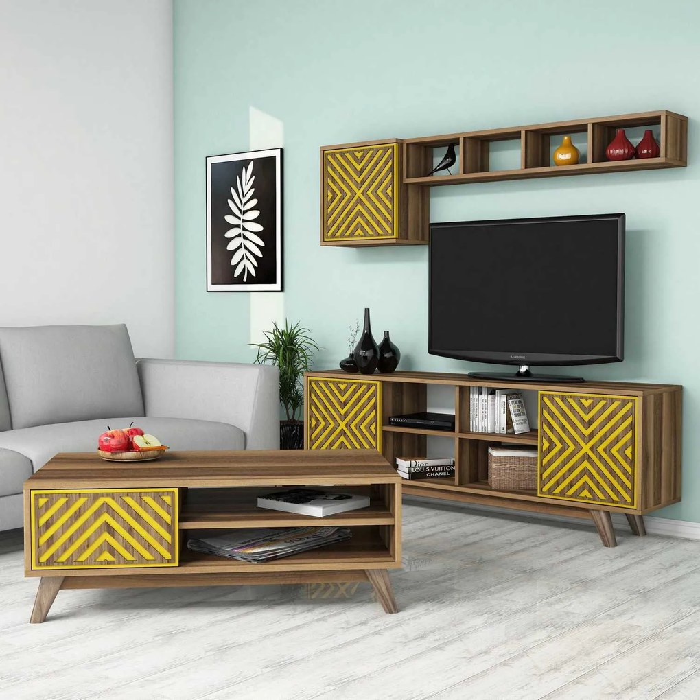 Conjunto de Mobiliário de Sala de Estar Inci – Nogal – TV Unit: 160x56