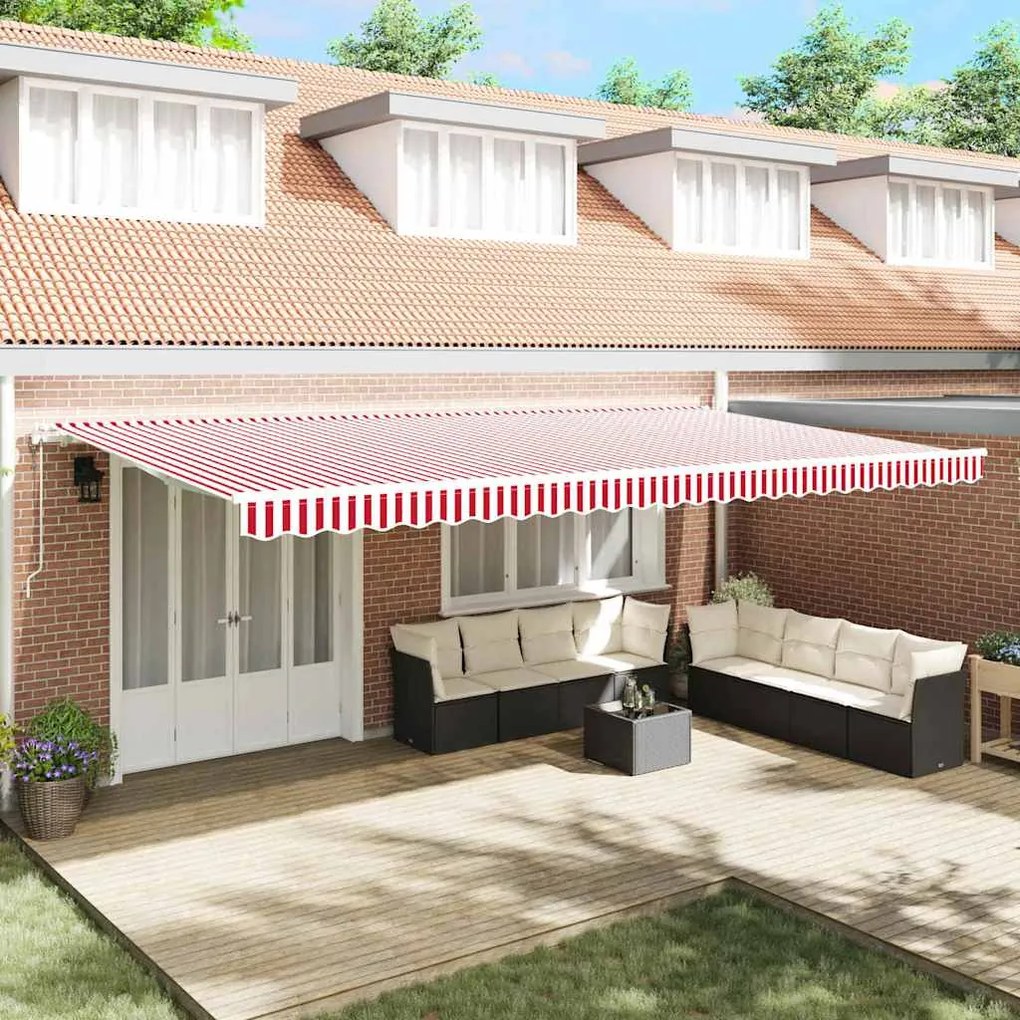 vidaXL Toldo Retrátil Vermelho e Branco 600 × 350 cm Tecido e Aço