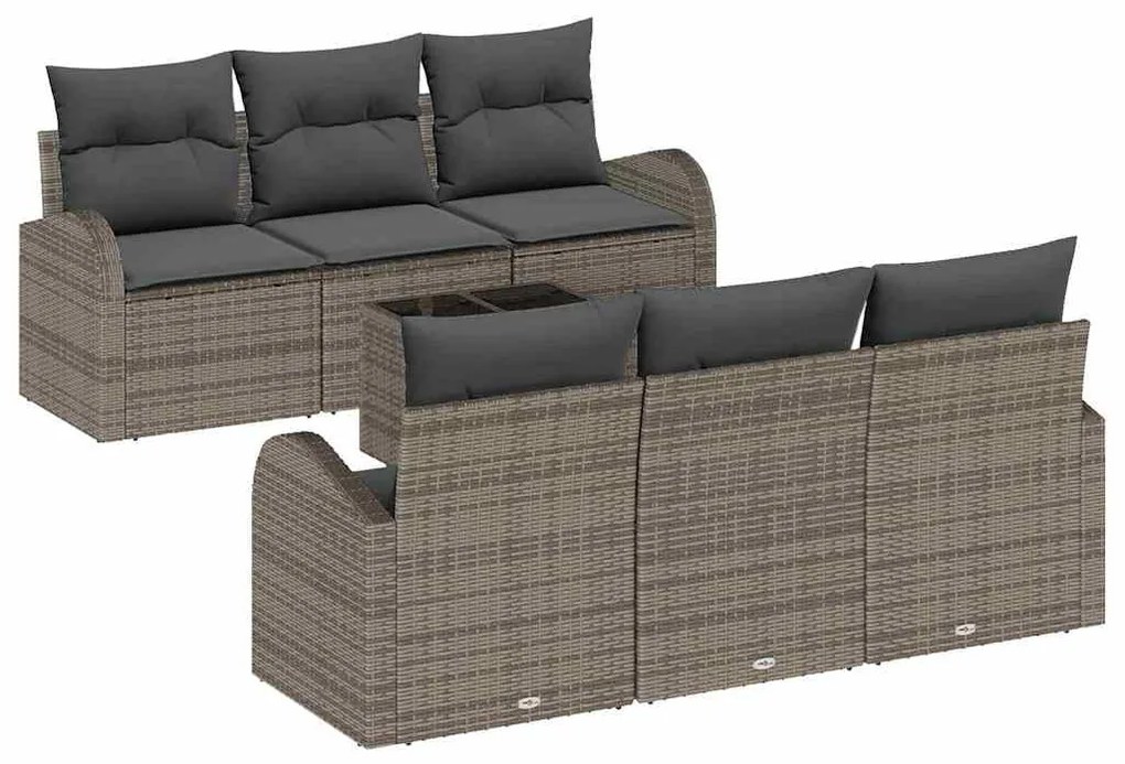 Sofá de Jardim Modular de 7 Peças com Almofadas Cinza em Rattan Sintét