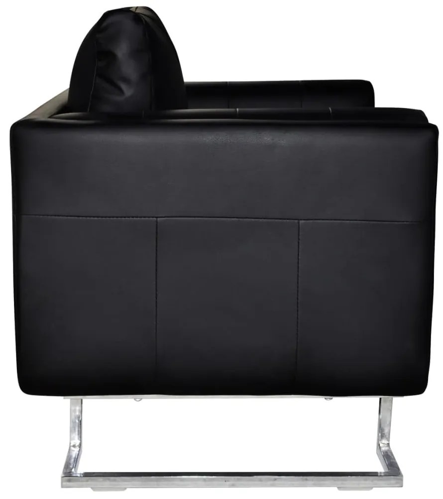 Poltrona cubo com pés cromados couro artificial preto