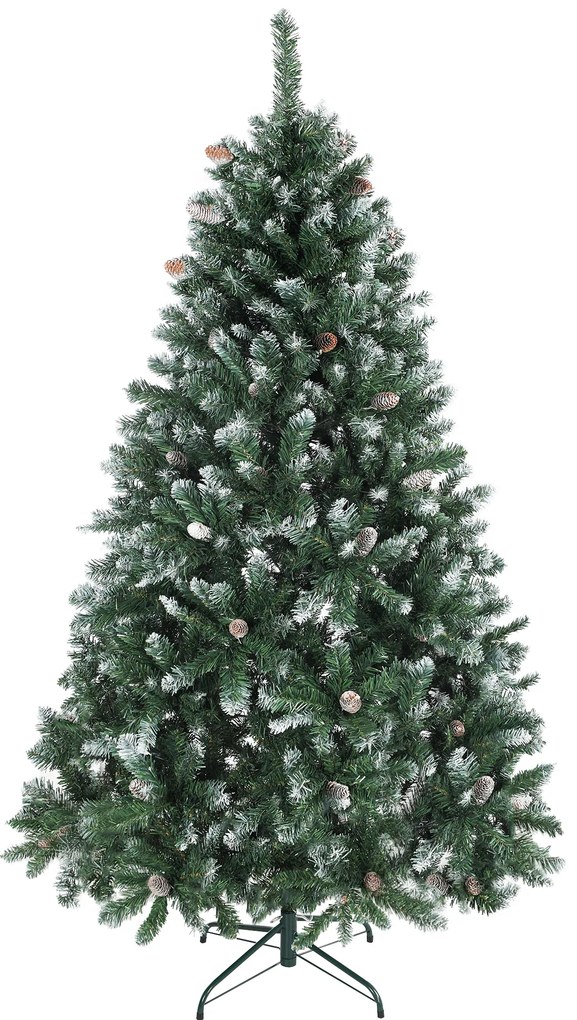 Árvore de Natal Artificial 180 cm Árvore de Natal com 910 Ramos com Efeito Neve 58 Pinhas Verde