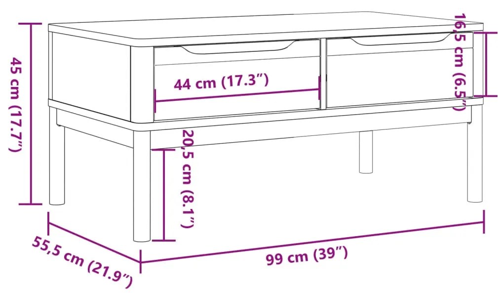 Mesa de centro FLORO 99x55,5x45 cm madeira pinho maciça branco