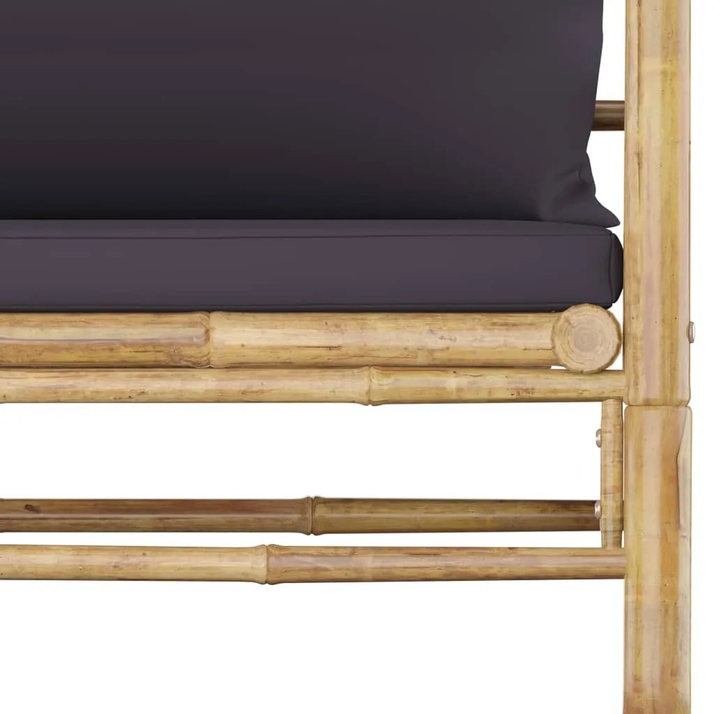 7 pcs conj. lounge jardim em bambu c/ almofadões cinza-escuro