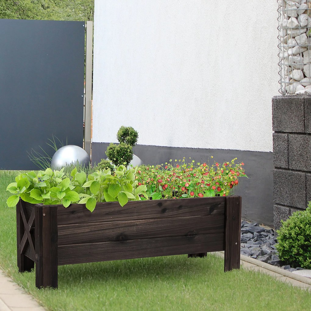 Floreira de Madeira Retangular com Pés para Flores Plantas Cultivos 100x36,5x36cm Castanho
