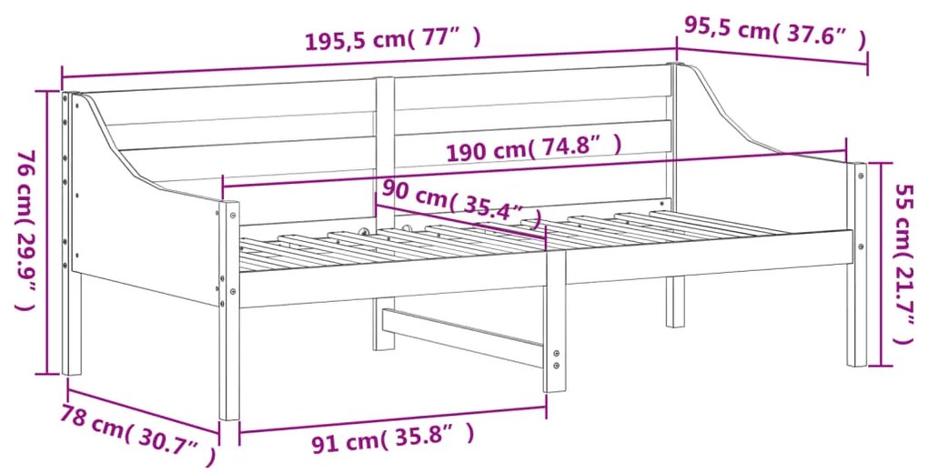 Sofá-cama 90x190 cm madeira de pinho maciça branco