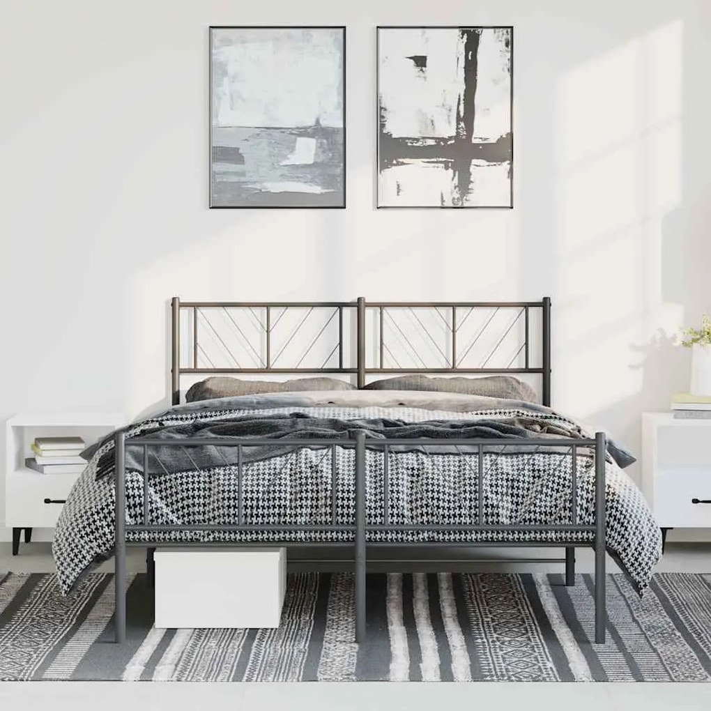 Estrutura de cama com cabeceira e pés 150x200 cm metal preto