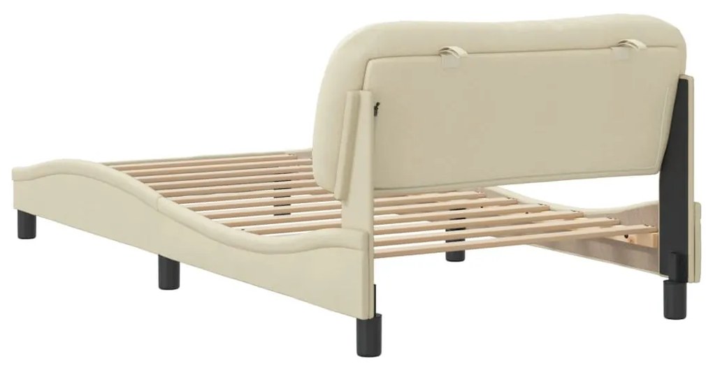 Estrutura de cama c/ cabeceira 100x200 cm tecido cor creme