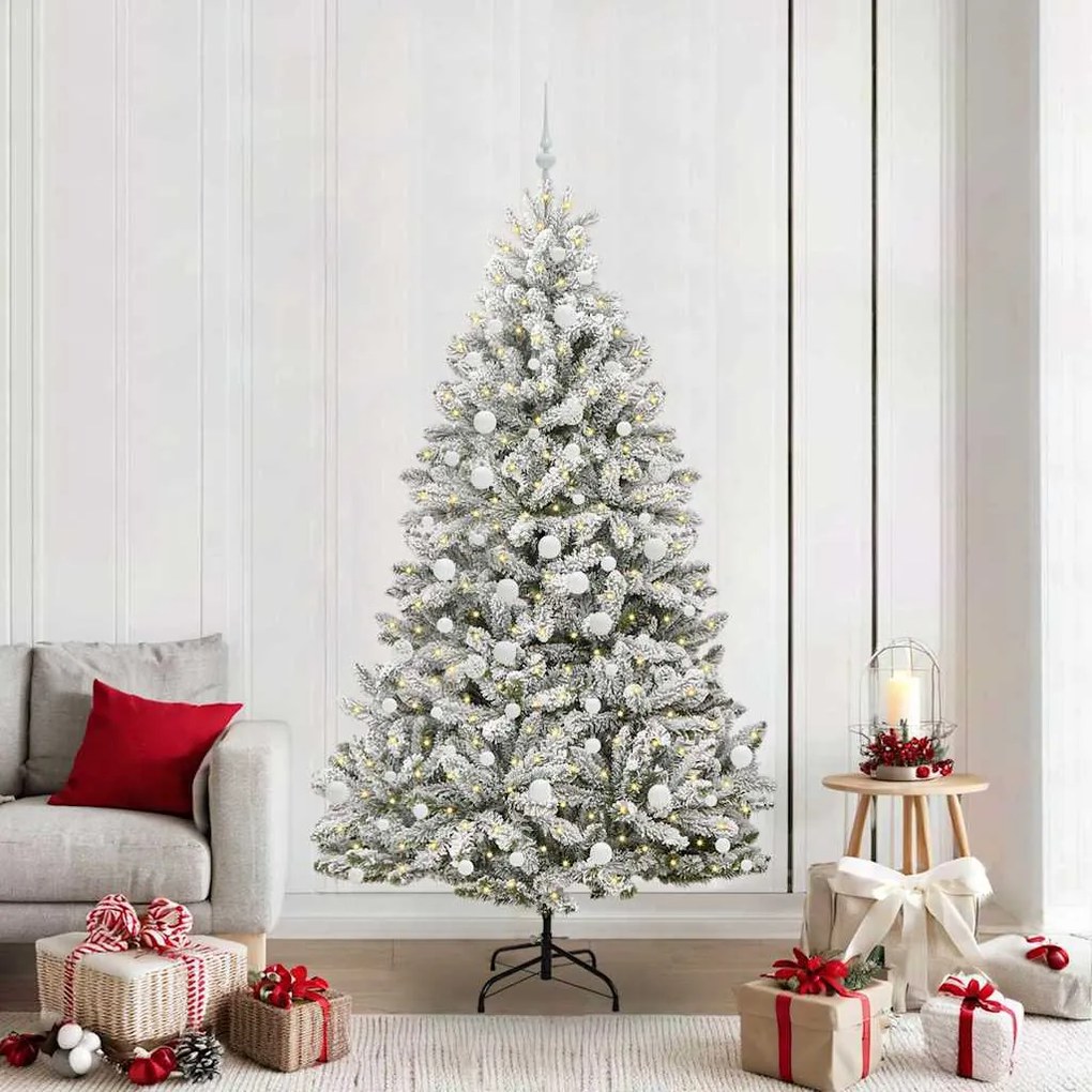 vidaXL Árvore de Natal Artificial Verde e Branco 210 cm PVC e Metal