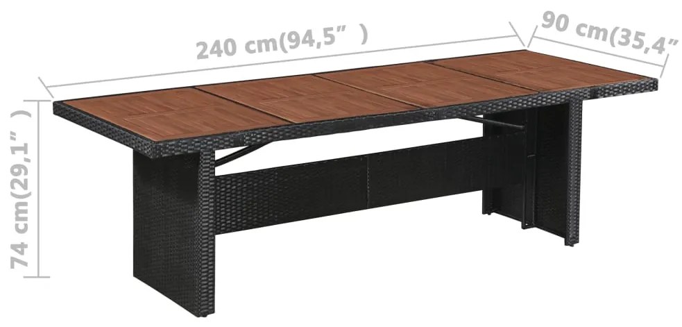 9 pcs conjunto jantar exterior com almofadões vime PE preto
