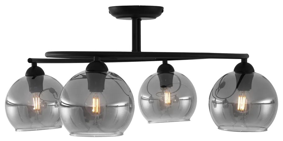 Candeeiro de Teto Moderno Preto com Vidro Fumê 4 Luzes - Alanis