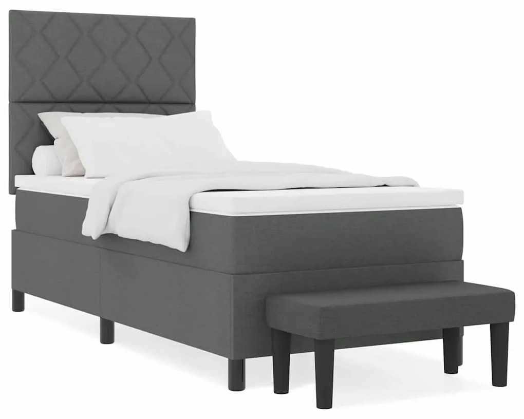 Cama Box Spring com Colchão e Banco Cinza Escuro 100x200 cm Tecido