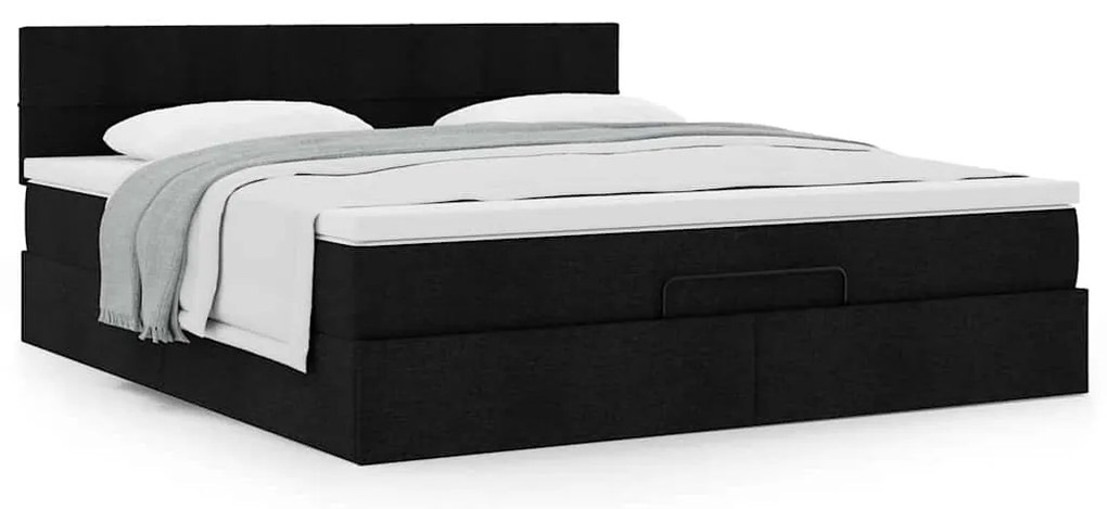 Estrutura de cama otomana com colchão 160x200 cm tecido preto