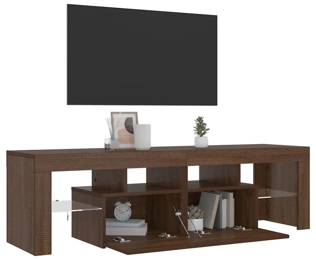 Móvel de TV com luzes LED 140x36,5x40 cm carvalho castanho
