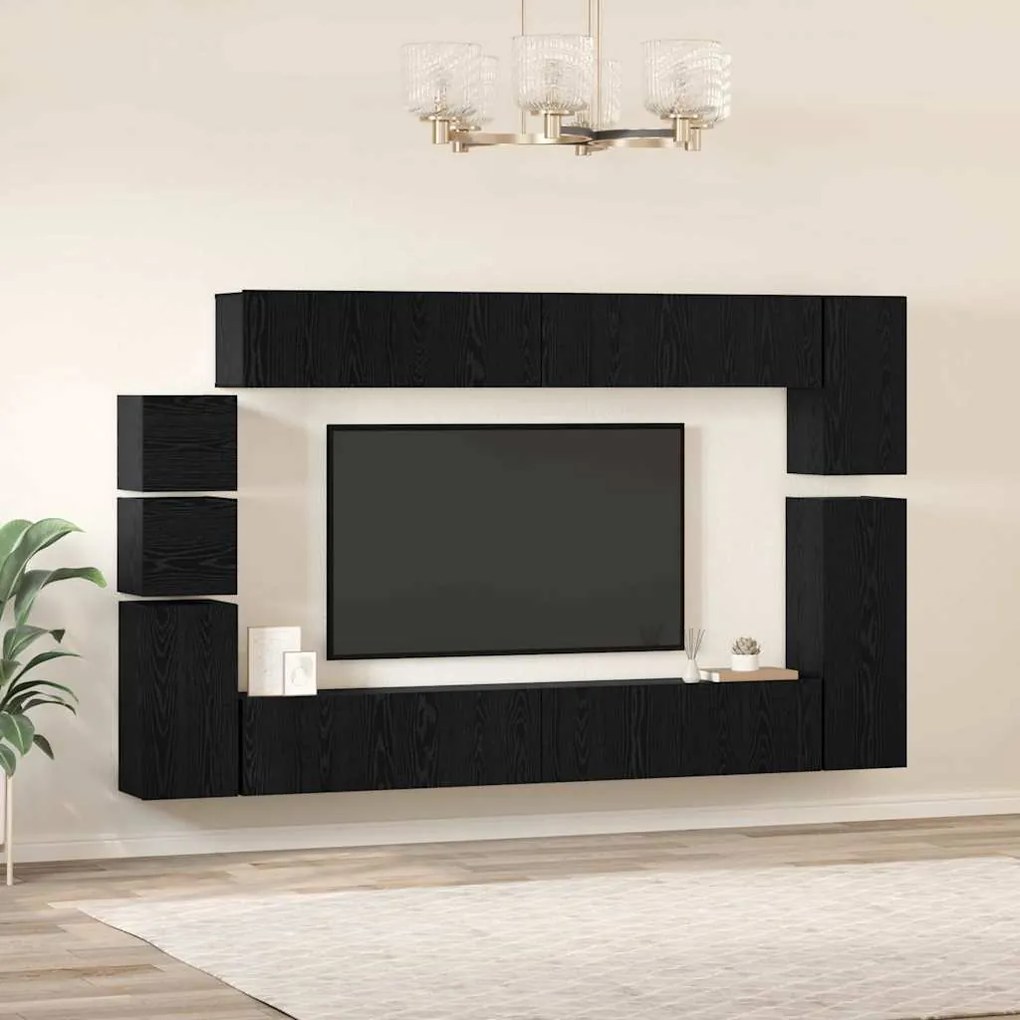 Conjunto de móvel de TV 9 pcs Carvalho preto Madeira processada