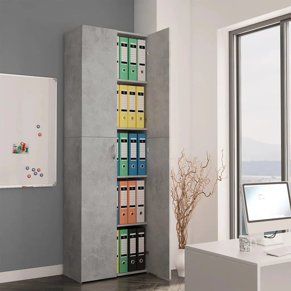 800301 vidaXL Armário escritório 60x32x190 cm contraplacado cinzento cimento