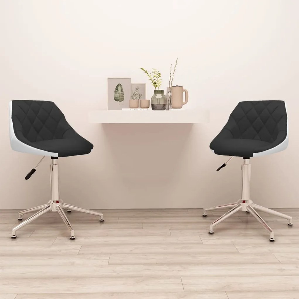 vidaXL Cadeiras jantar giratórias 2 pcs couro artificial preto/branco