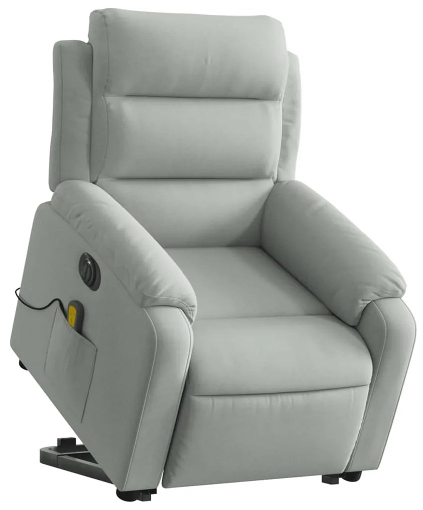 Poltrona de massagens reclinável elétrica veludo cinzento-claro