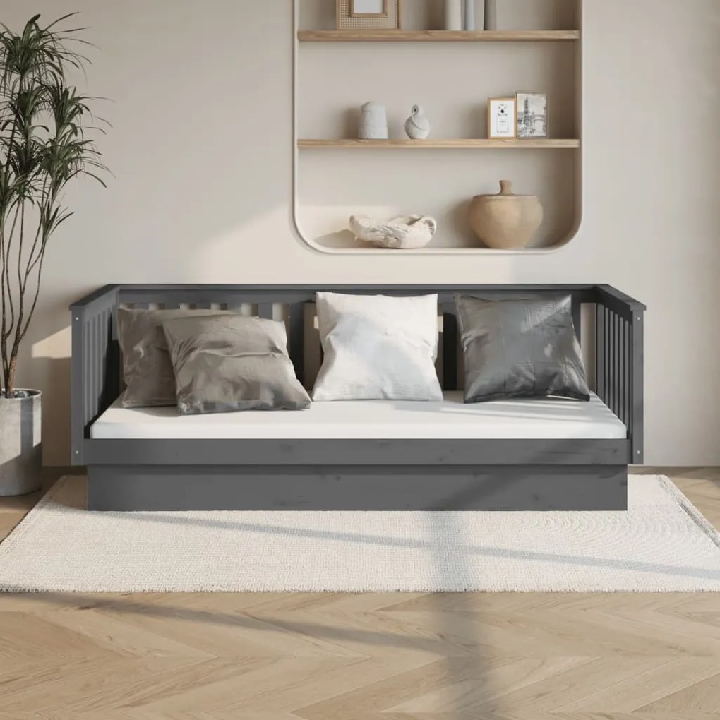 vidaXL Sofá-cama 90 x 200 cm madeira de pinho maciça cinzento