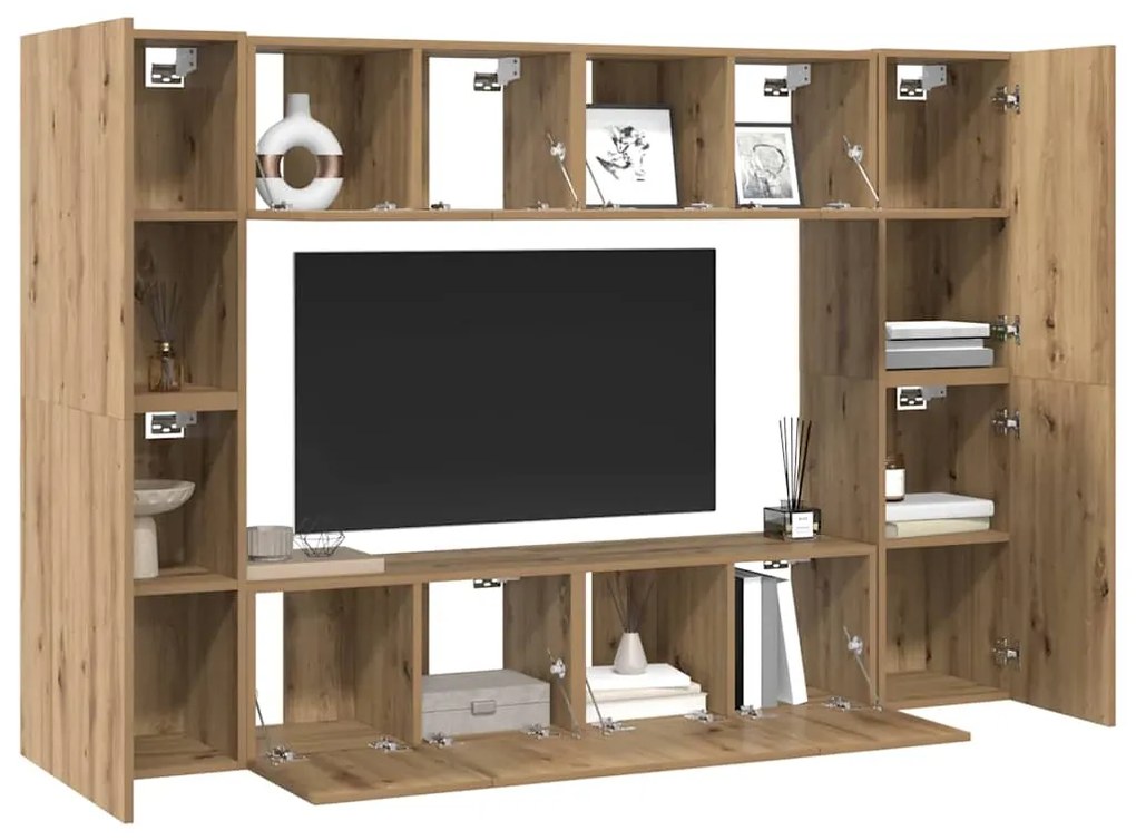 Conjunto de móvel de TV com prateleira 8 pcs carvalho artisiano