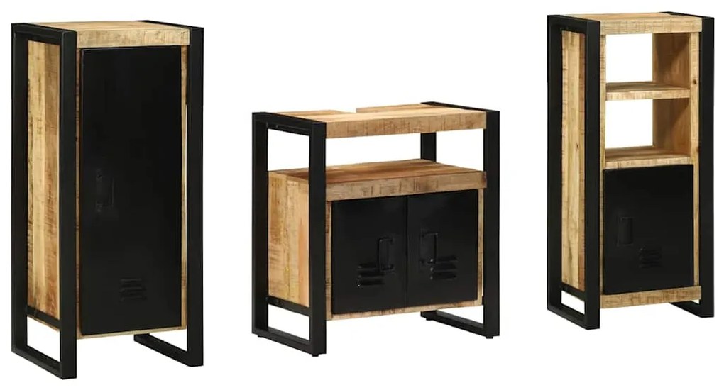 Conjunto de Móveis para Banheiro 3 pcs Madeira de manga maciça