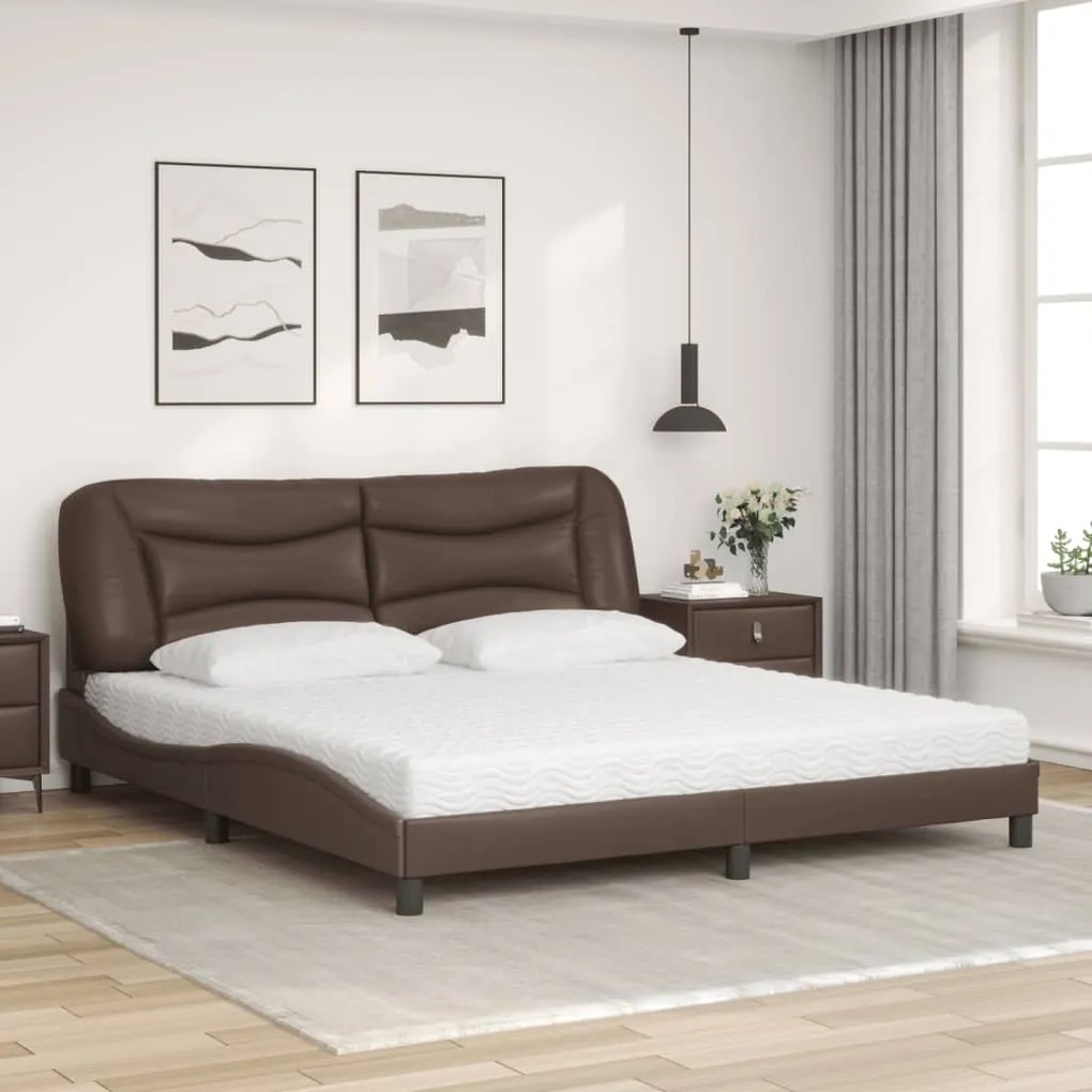 Cama com colchão 180x200 cm couro artificial castanho