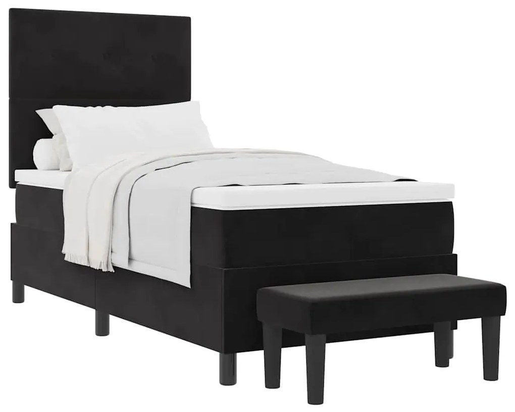 Cama Box com Colchão e Banco Preta 90x200 cm Veludo