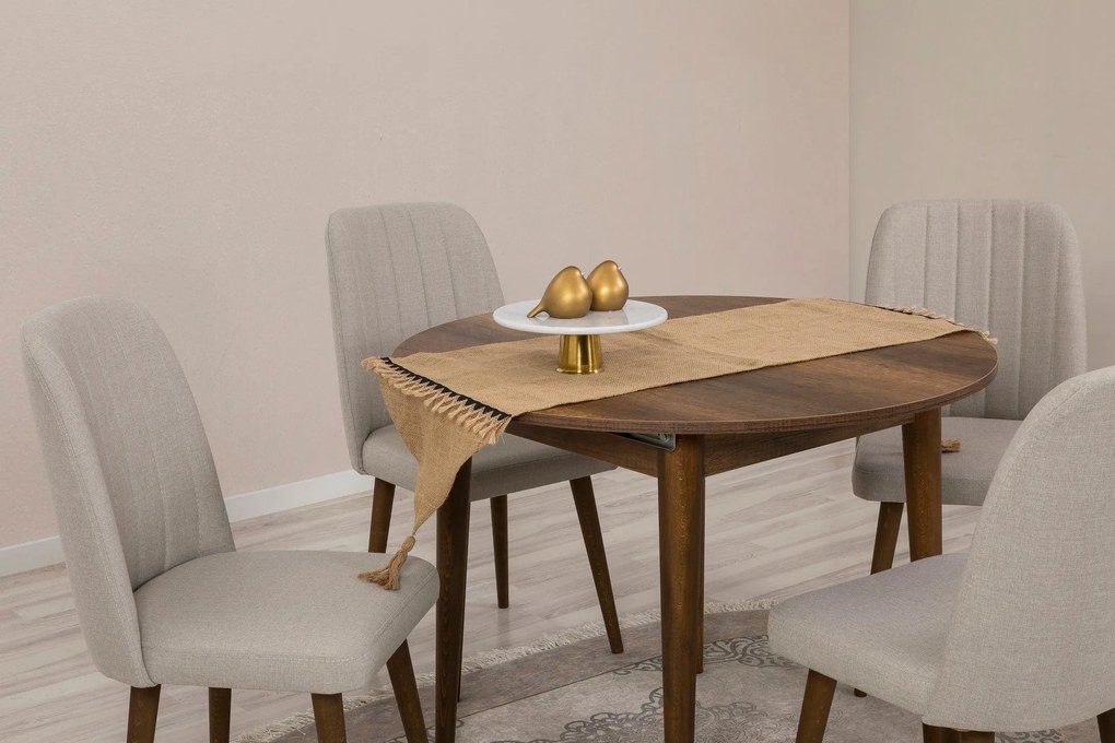 Conjunto de Mesa de Jantar Extensível e Cadeiras Vina – Nogueira e Cre
