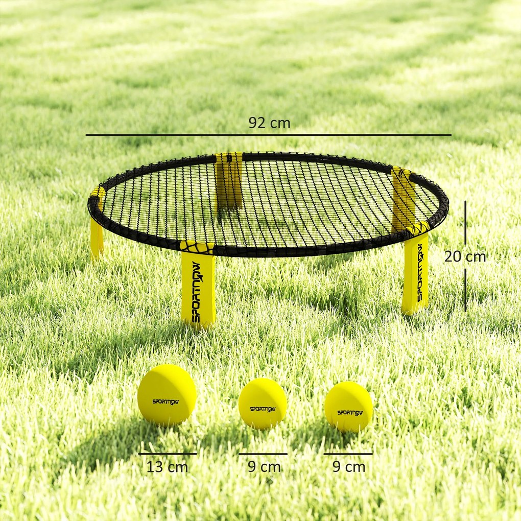 Conjunto de Mini Voleibol de Praia com 3 Bolas, 92 x 92 x 20 cm, Estrutura Dobrável, Amarelo