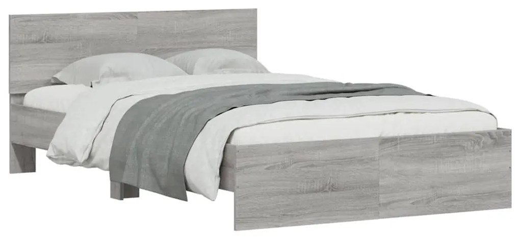 Estrutura cama c/ cabeceira/luzes LED 140x200cm cinzento sonoma