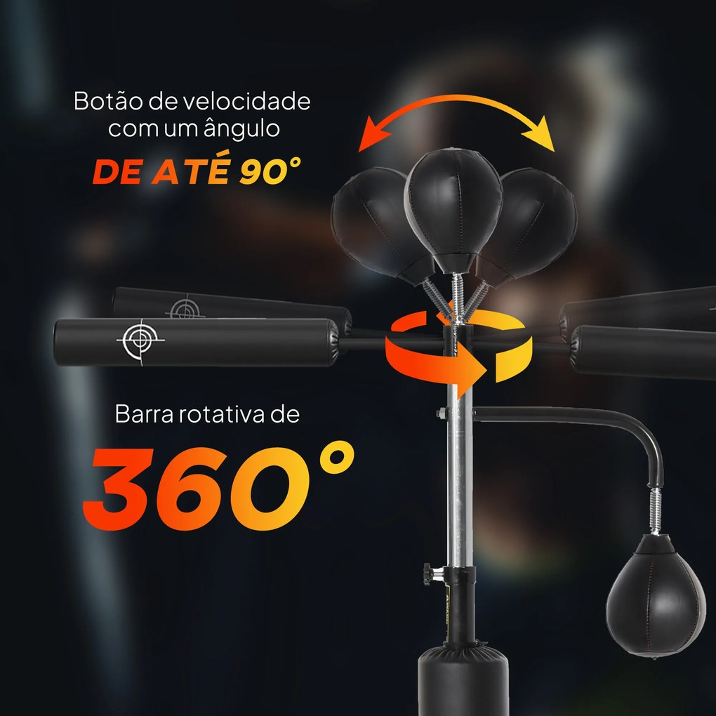 Punching Ball de Boxe com Altura Ajustável com 2 Bolas de Velocidade Barra Giratória 360° e Base Preenchida 88x50x160-230cm Preto