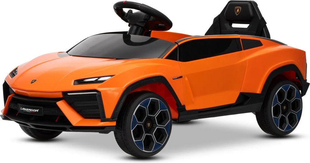 Carro elétrico para crianças Lamborghini Lanzador 12V com licença, bateria de lítio, luzes LED, controle remoto Laranja