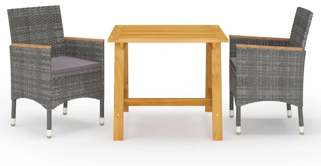 3068688 vidaXL 3 pcs conjunto de jantar para jardim cinzento