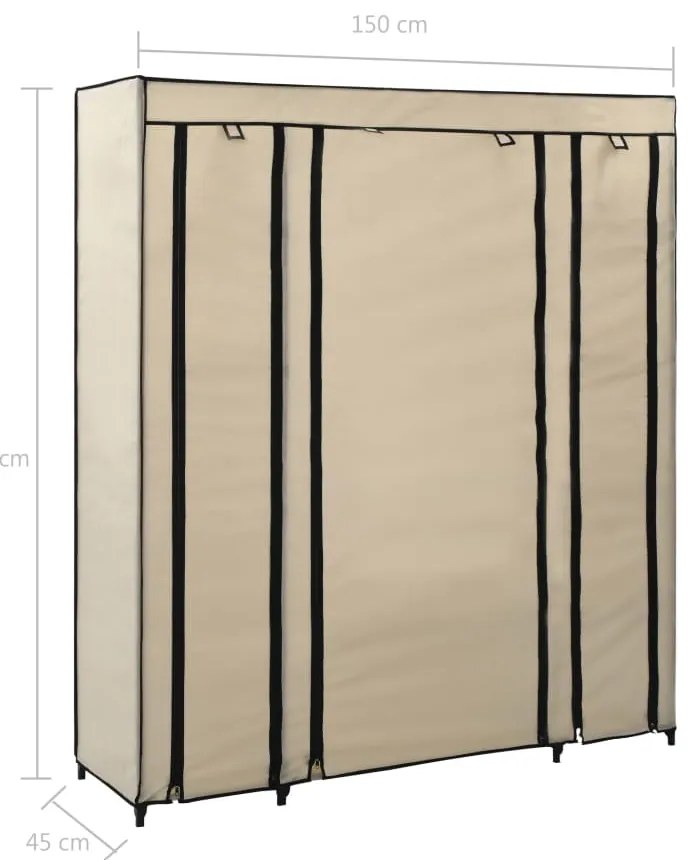Roupeiro c/ compartimentos e varões 150x45x176 cm tecido creme