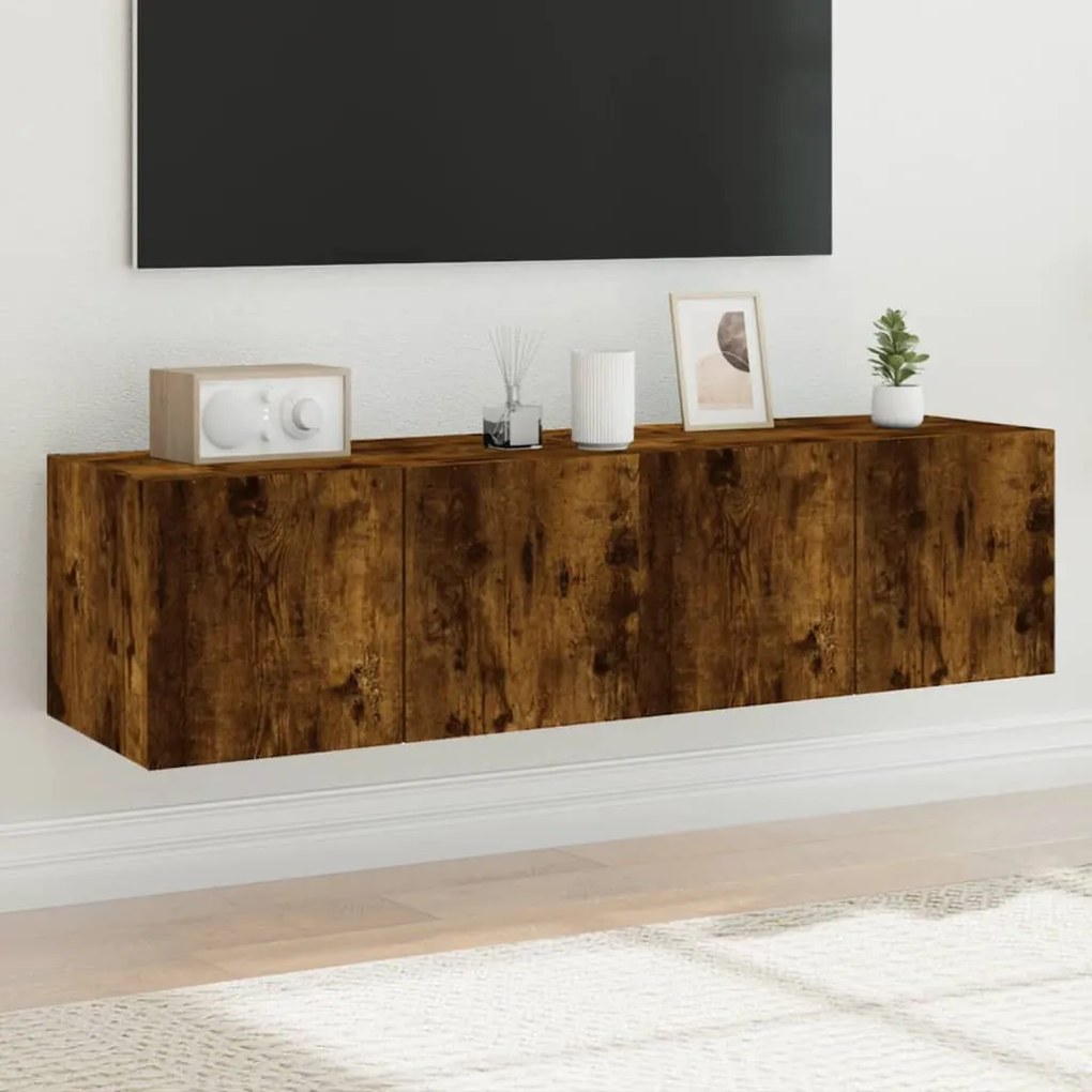 vidaXL Móveis de parede para TV com luzes LED 2 pcs carvalho fumado