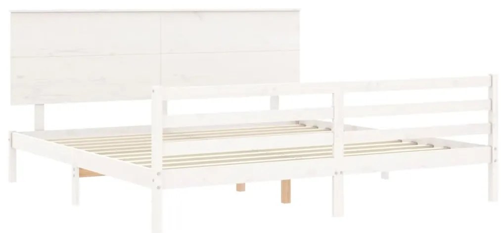 Estrutura de cama com cabeceira 200x200cm madeira maciça branco