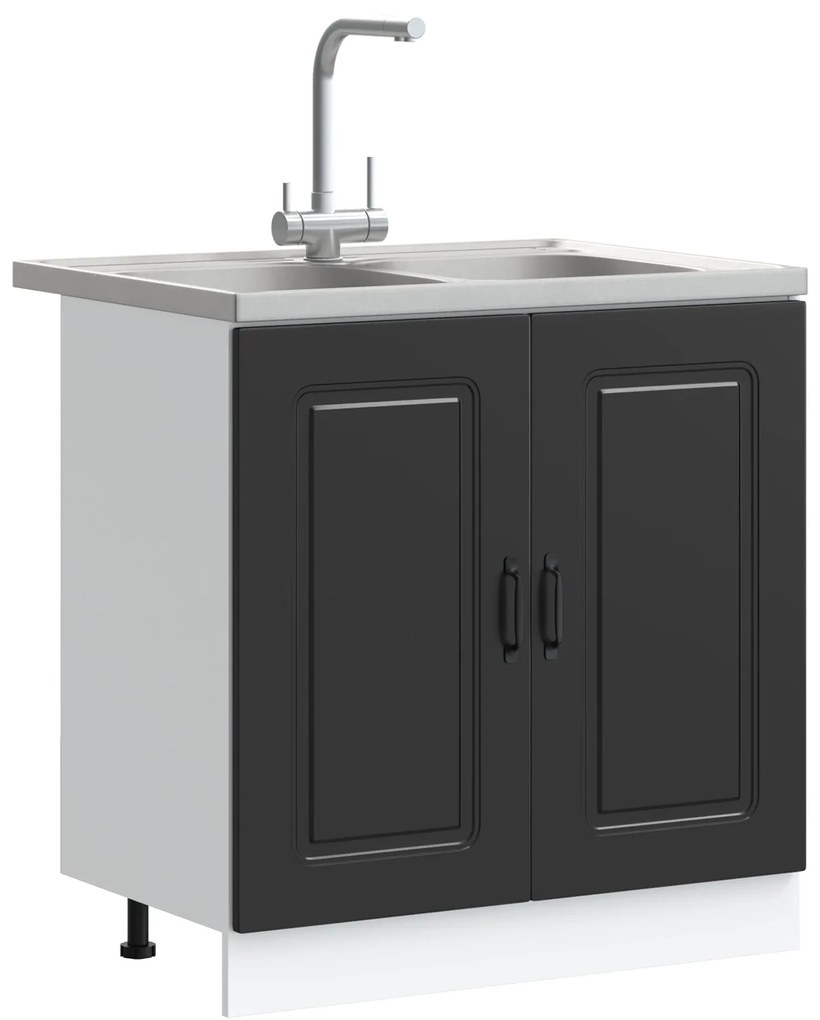 Armário de Cozinha vidaXL 'Kalmar'com Duas Pias Preto em Madeira de En