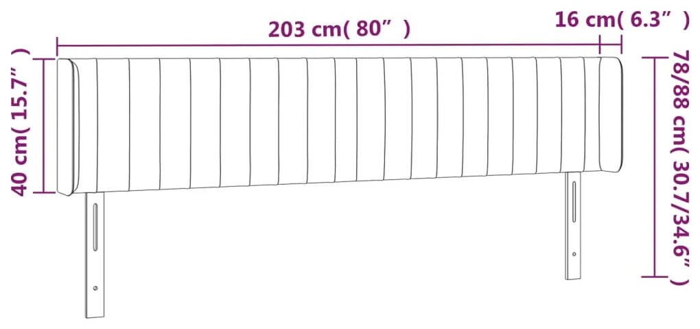 Cabeceira de cama c/ abas tecido 203x16x78/88cm castanho-escuro