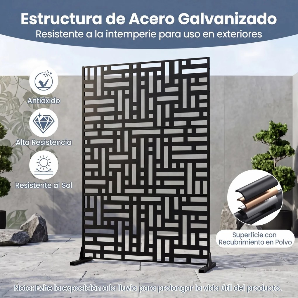 Biombo de Privacidade Exterior, 121 x 40 x 183 cm, Aço Galvanizado, Preto