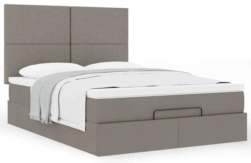 Estrutura de cama otomana com colchão tecido cinzento 140x200cm