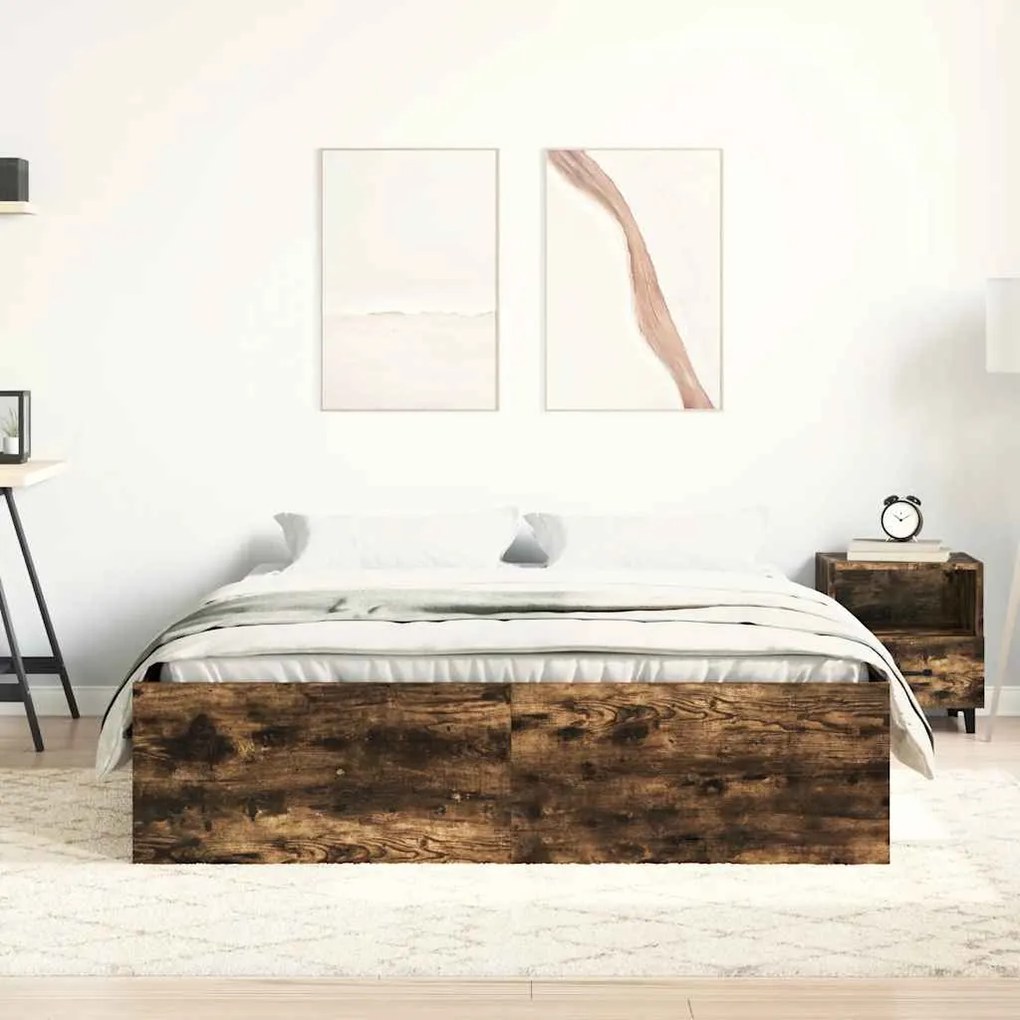 Estrutura de cama de casal 135x190 cm carvalho fumado