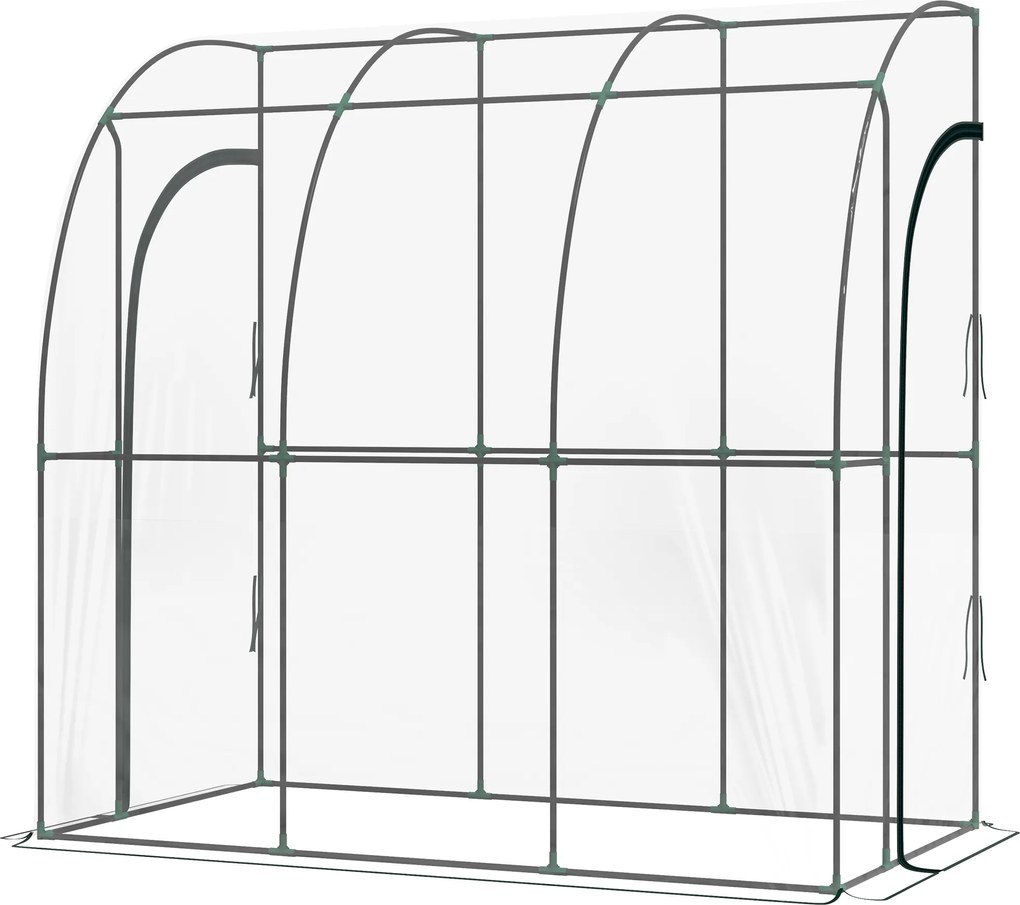 Estufa de jardim encostada, estufa de varanda, lona reforçada em PVC, 2 portas enroláveis, 214 x 118 x 212 cm, transparente