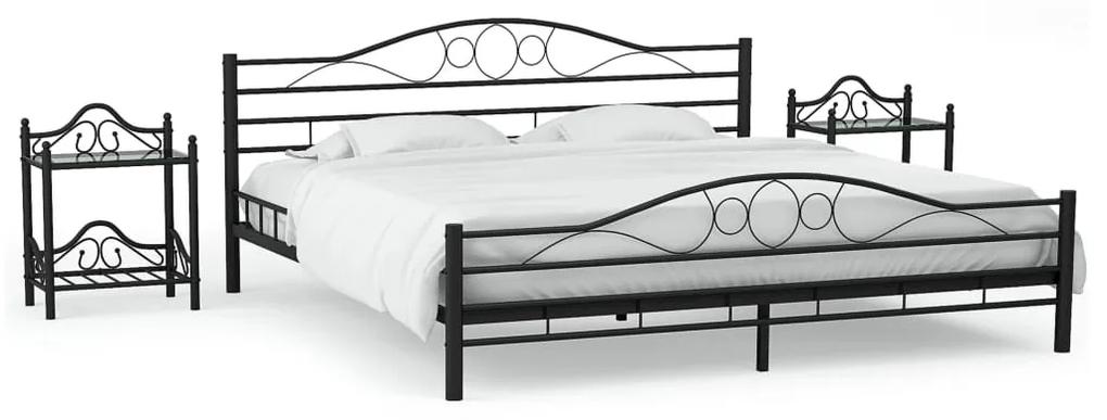 Estrutura cama c/ 2 mesas de cabeceira metal preto 160x200cm