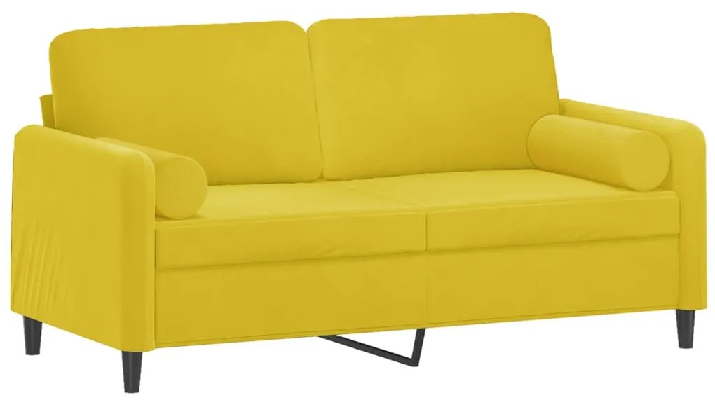 Sofá 2 lugares c/ almofadas decorativas 140 cm veludo amarelo