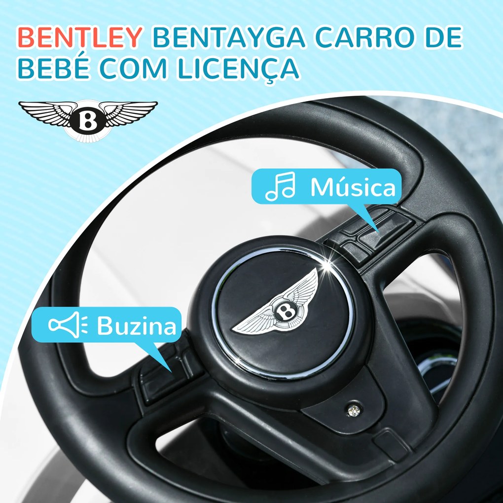 Carro Andador 3 em 1  para Bebés de 12-36 Meses com Licença Bentley Bentayga com Guiador Branco e preto