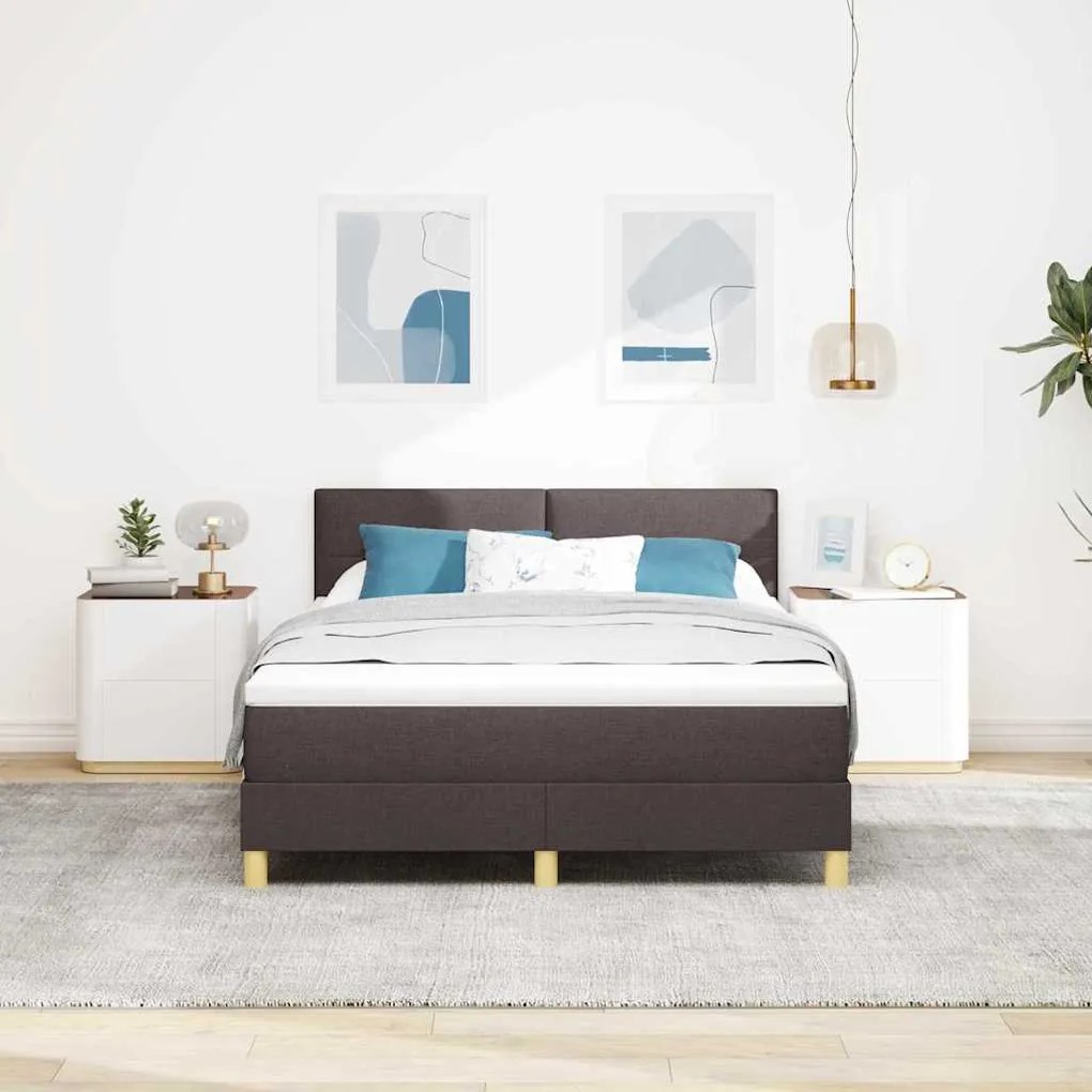 Cama Box Spring com Colchão e LED Castanho Escuro 140x200 cm Tecido