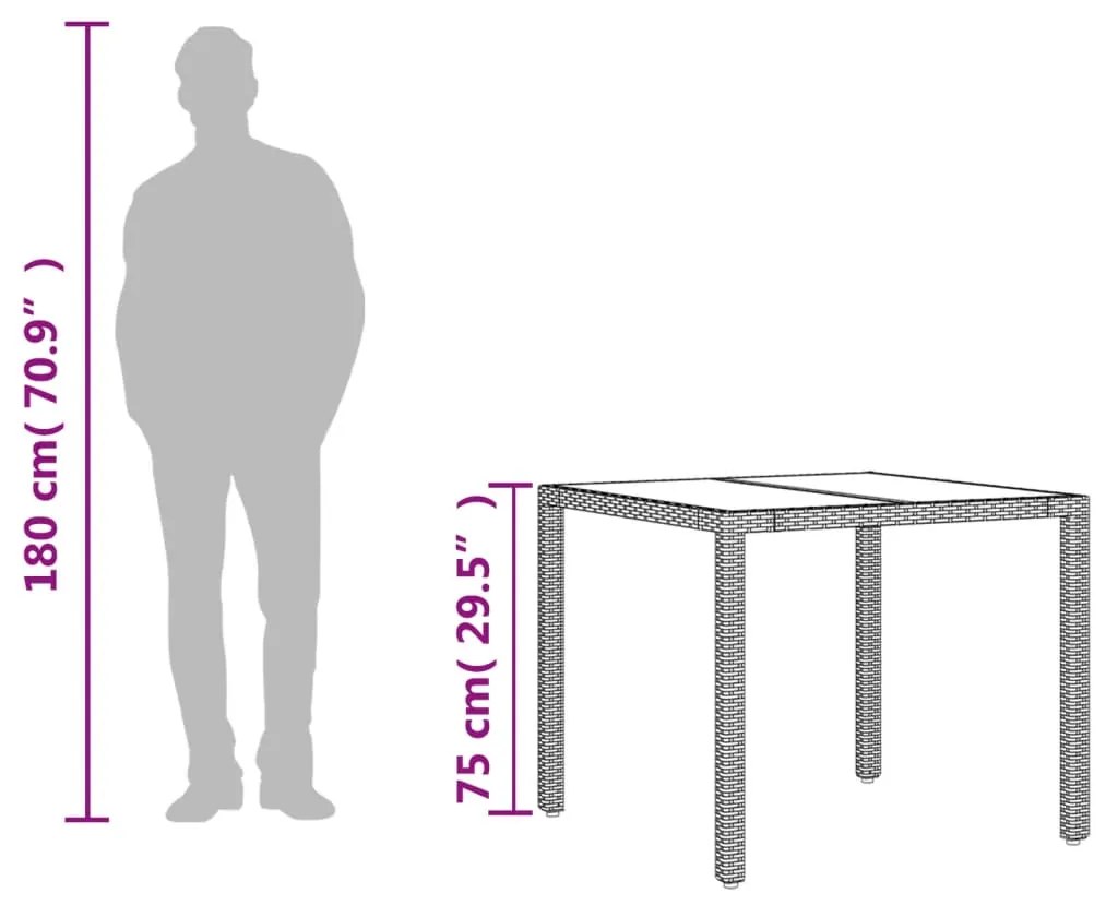 Mesa de jardim com tampo de vidro 90x90x75 cm vime PE cinzento